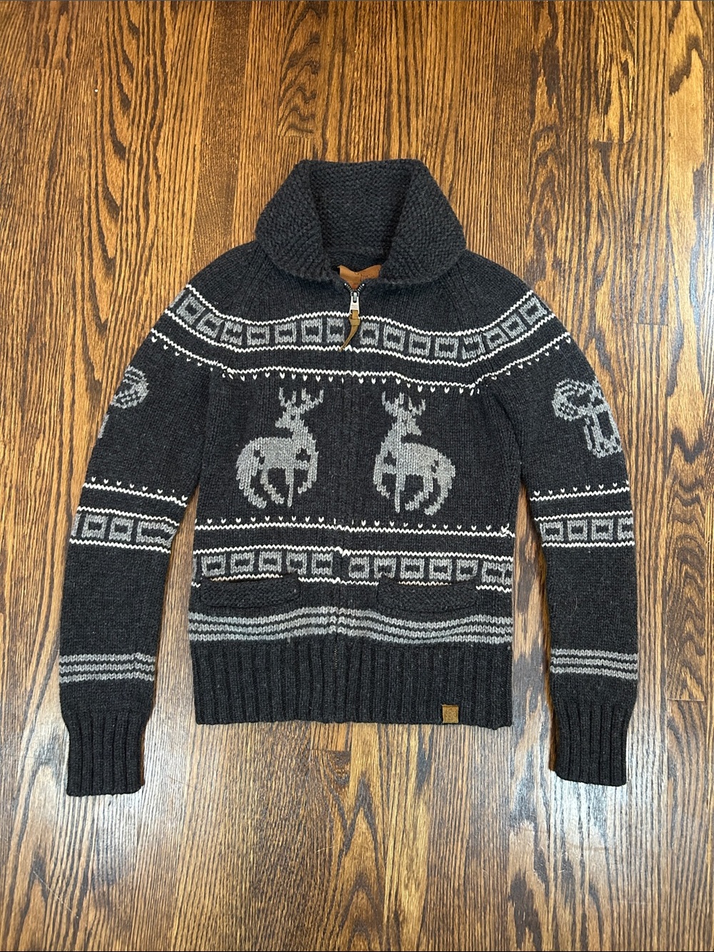 TNA Lambswool Zip Up Cowichan Sweater